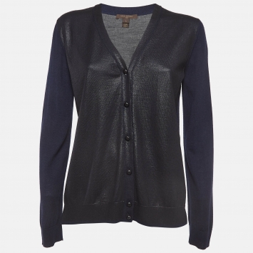 Pre Owned Louis Vuitton Navy Knit Buttoned Cardigan L