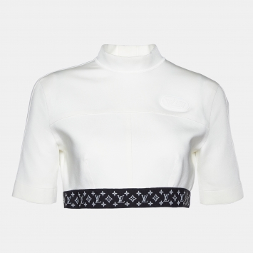 Pre Owned Louis Vuitton White Jersey Flight Mode Sporty Crop Top L