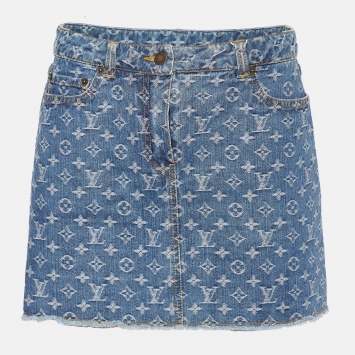 Pre Owned Louis Vuitton Blue Monogram Denim Mini Skirt M
