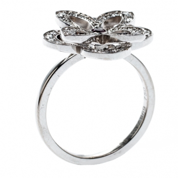 Pre Owned Louis Vuitton Diamond & Pink Sapphire Flower 18k White Gold Ring 