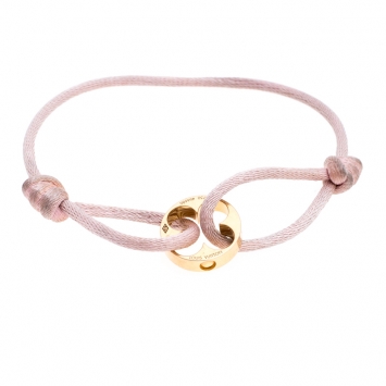 Pre Owned Louis Vuitton Clous 18k Yellow Gold Pink Cord Adjustable Bracelet