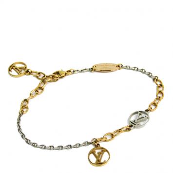 Pre Owned Louis Vuiiton Two Tone Gold Plated Logo Mania Bracelet