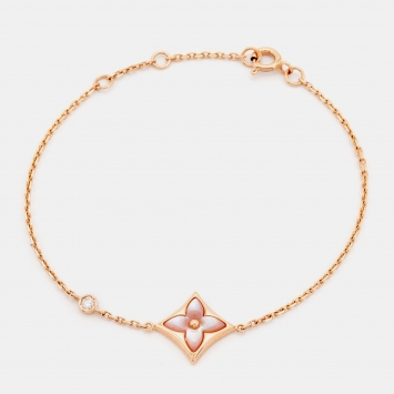 Pre Owned Louis Vuitton Blossom Star BB Pink Mother of Pearl Diamond 18k Rose Gold Bracelet