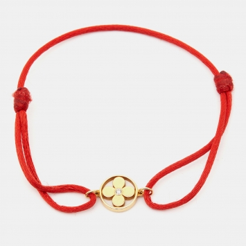 Pre Owned Louis Vuitton Idylle Blossom Diamond 18k Yellow Gold Adjustable Cord Bracelet