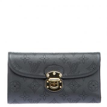 Pre Owned Louis Vuitton Dark Grey Monogram Mahina Leather Amelia Wallet