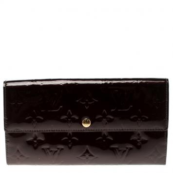 Pre Owned Louis Vuitton Amarante Monogram Vernis Sarah Wallet