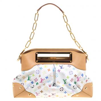 Pre Owned Louis Vuitton White Multicolor Monogram Canvas Judy GM Bag