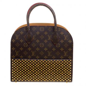 Pre Owned Louis Vuitton and Christian Louboutin Red Monogram Canvas and Calf Hair Shopping Bag