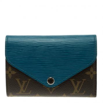 Pre Owned Louis Vuitton Turquoise Epi Leather and Monogram Canvas Marie-Lou Compact Wallet 