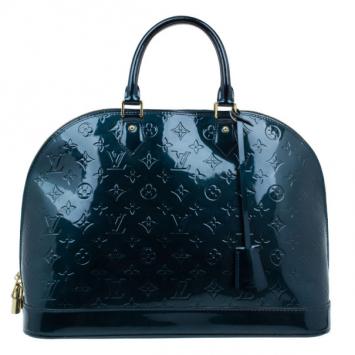 Pre Owned Louis Vuitton Green Monogram Vernis Alma GM