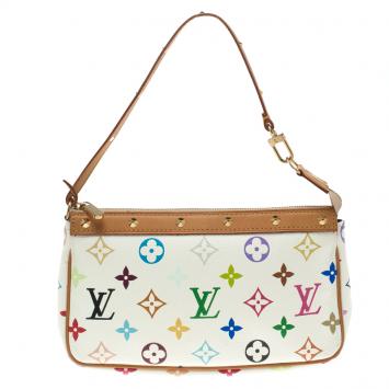 Pre Owned Louis Vuitton White Multicolor Canvas Pochette Accessories