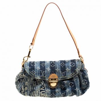 Pre Owned Louis Vuitton Blue Monogram Denim Mini Pleaty Raye Bag