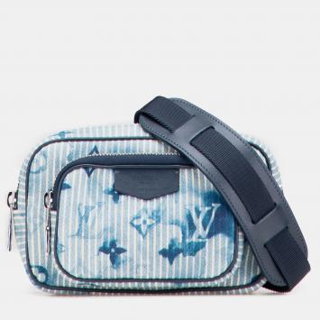 Pre Owned Louis Vuitton Blue Monogram Denim Watercolor Hickory Stripes Outdoor Pouch