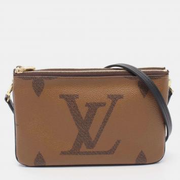 Pre Owned Louis Vuitton Brown Monogram Giant Reverse Double Zip Pochette