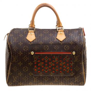 Pre Owned Louis Vuitton Orange Monogram Perforated Canvas Limited Edition Speedy 30 Bag