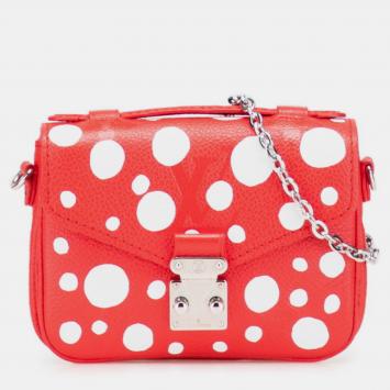 Pre Owned Louis Vuitton X Yayoi Kusama Monogram Empreinte Metis Handbag/Shoulder Bag Red And White Leather