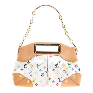 Pre Owned Louis Vuitton White Multicolor Monogram Canvas Judy MM Bag