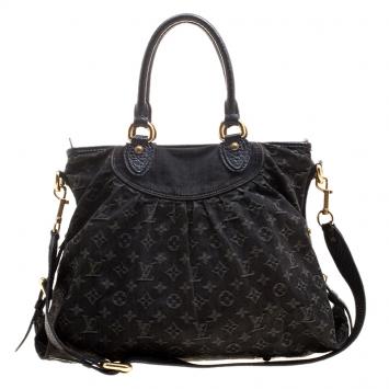 Pre Owned Louis Vuitton Black Monogram Denim Neo Cabby GM Bag