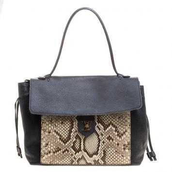 Pre Owned Louis Vuitton Black Leather and Python Lockme MM Bag