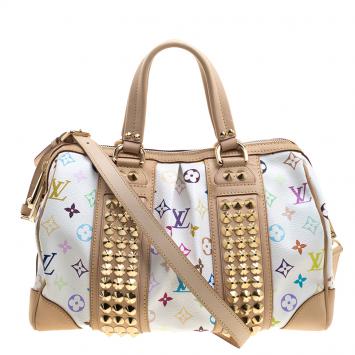 Pre Owned Louis Vuitton White Multicolor Monogram Canvas Courtney MM Bag