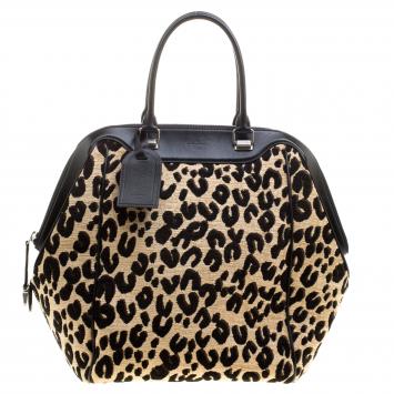 Pre Owned Louis Vuitton Beige Leopard Chenille Fabric and Leather Limited Edition Stephen Sprouse North South Satchel