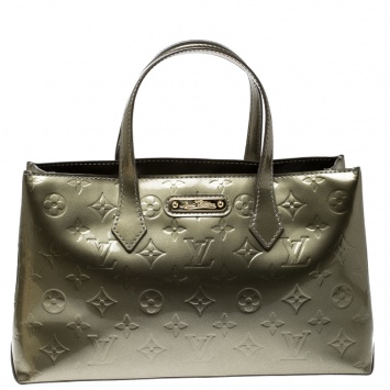 Pre Owned Louis Vuitton Green Monogram Vernis Wilshire Satchel PM