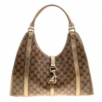 Pre Owned Gucci Gold GG Crystal Canvas Medium Joy Shoulder Bag
