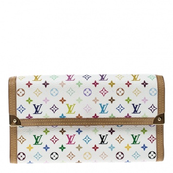 Pre Owned Louis Vuitton White Multicolor Monogram Canvas Porte Tresor International Wallet