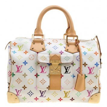 Pre Owned Louis Vuitton White Multicolor Monogram Canvas Speedy 30