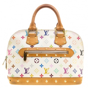 Pre Owned Louis Vuitton White Multicolor Monogram Alma PM Bag