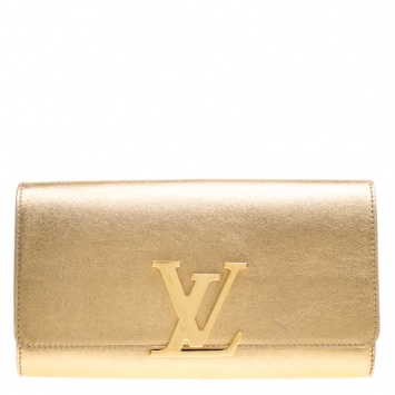 Pre Owned Louis Vuitton Gold Leather Louise Clutch