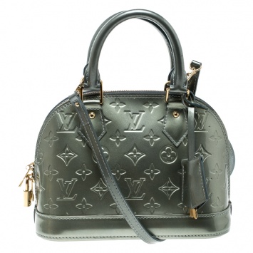 Pre Owned Louis Vuitton Metallic Green Monogram Vernis Alma BB Bag
