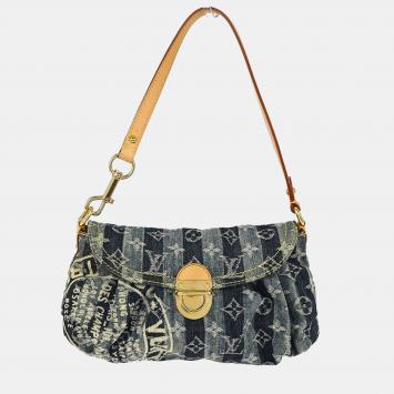 مملوكة مسبقًا Louis Vuitton Mini Pleaty Raye Blue Monogram Denim Leather Shoulder Bag