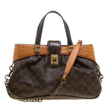 Pre Owned Louis Vuitton Monogram Canvas and Leather with Snakeskin and Ostrich Trim Limited Edition Oskar Waltz Bag