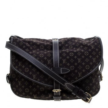 Pre Owned Louis Vuitton Fusain Monogram Mini Lin Saumur Shoulder Bag