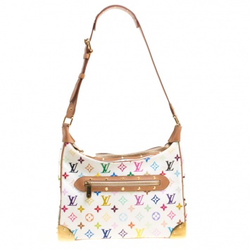 Pre Owned Louis Vuitton White Multicolor Monogram Canvas Boulogne Shoulder Bag