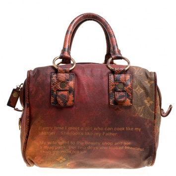 Pre Owned Louis Vuitton Red/Brown Ombre Monogram Canvas and Lizard Limited Edition Richard Prince Mancrazy Jokes Bag