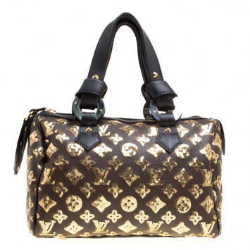 Pre Owned Louis Vuitton Black/Gold Monogram Canvas Limited Edition Eclipse Speedy 28