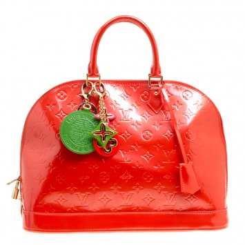 Pre Owned Louis Vuitton Orange Sunset Monogram Vernis Alma GM Bag with Charm