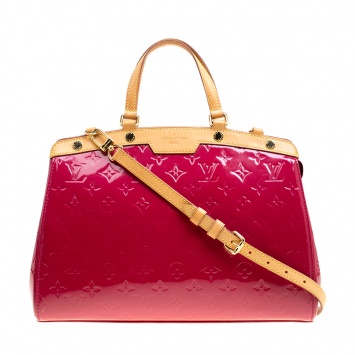 Pre Owned Louis Vuitton Rose Pop Monogram Vernis Brea MM Bag