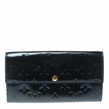 Pre Owned Louis Vuitton Blue Nuit Monogram Vernis Sarah Wallet