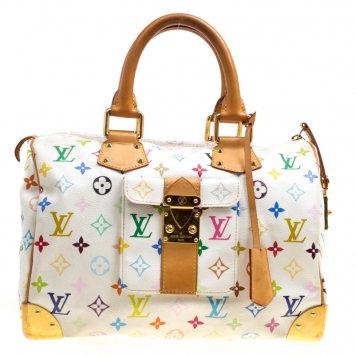 Pre Owned Louis Vuitton White Multicolor Monogram Canvas Speedy 30