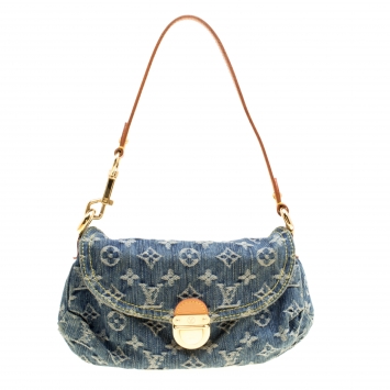 Pre Owned Louis Vuitton Blue Monogram Denim Mini Pleaty Bag