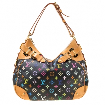 Pre Owned Louis Vuitton Black Multicolor Monogram Canvas Greta Bag