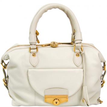 Pre Owned Louis Vuitton White Leather Boston Bag