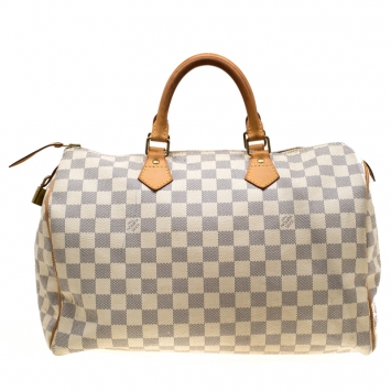 Pre Owned Louis Vuitton Off White Coated Canvas Damier Azur Speedy 35 
