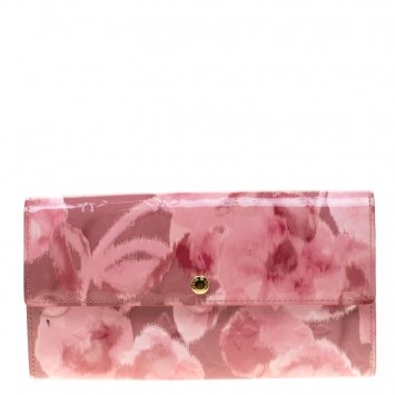Pre Owned Louis Vuitton Rose Velours Monogram Vernis Ikat Limited Edition Sarah Wallet