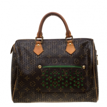 Pre Owned Louis Vuitton Green Monogram Perforated Canvas Limited Edition Speedy 30