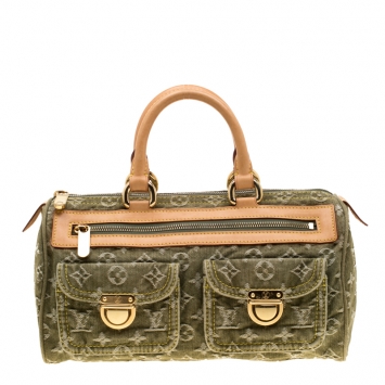 Pre Owned Louis Vuitton Green Denim Monogram Neo Speedy Bag