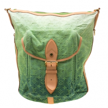 Pre Owned Louis Vuitton Vert Green Monogram Denim Sunburst PM Limited Edition Bag
